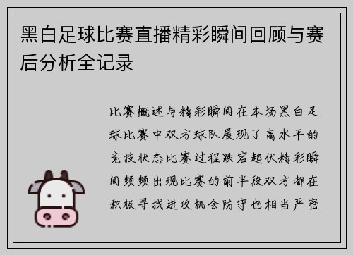黑白足球比赛直播精彩瞬间回顾与赛后分析全记录